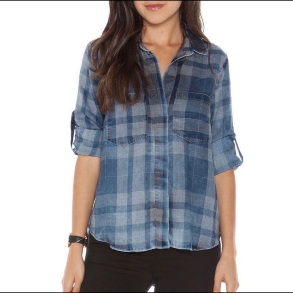 Anthro Cloth & Stone Split-Tail /Split Back Indigo Blue Blouse with MEASUREMENTS